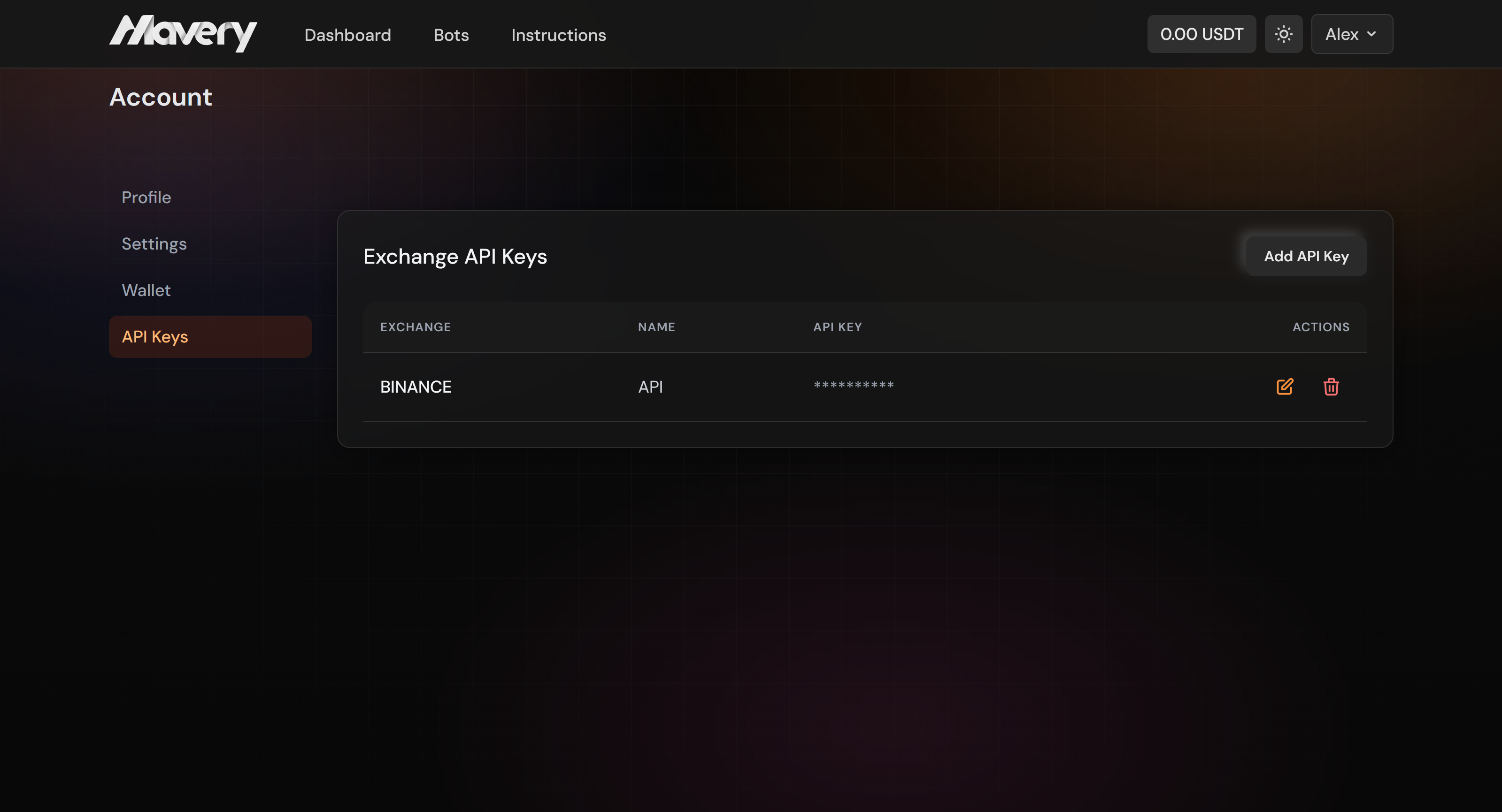 Exchange API keys